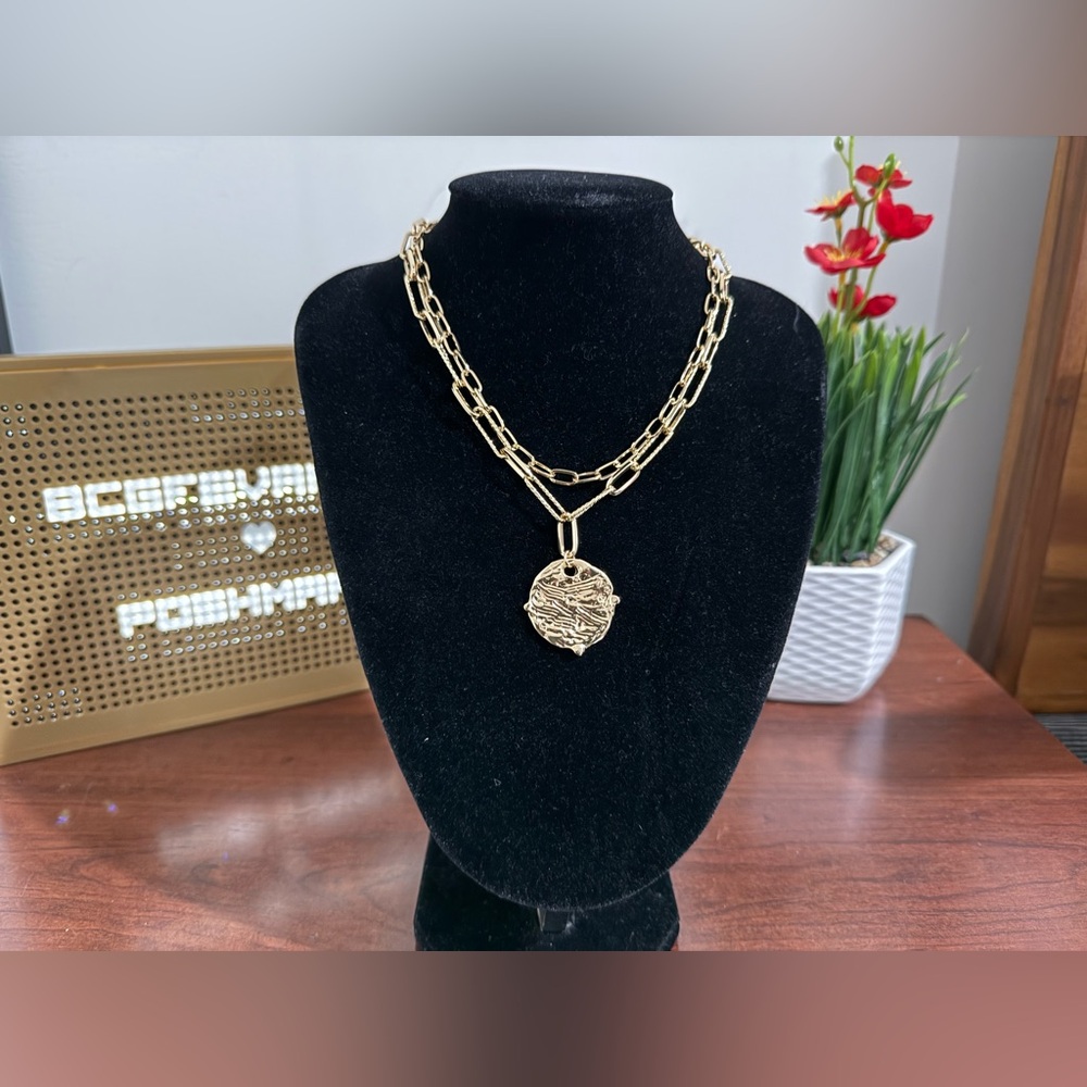New A New Day textured round pendant layered necklace gold